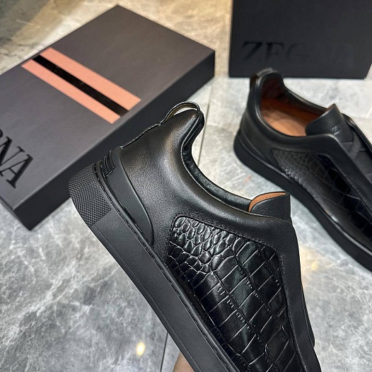 Мужские кроссовки Ermenegildo Zegna Triple Stitch Alligator - Black   