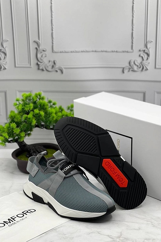 Мужские текстильные кроссовки Tom Ford серого цвета