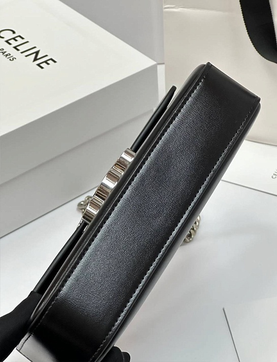 Женская кожаная сумка Celine Claude Premium 20.5x11.5x4 см - Black / Silver