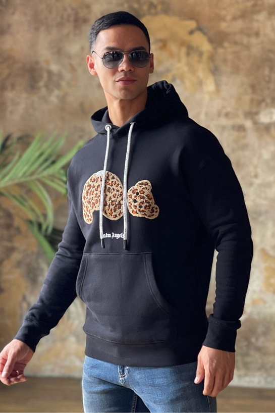 Мужское худи Palm Angels Leopard Teddy Bear - Black