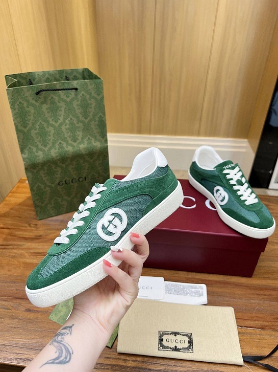 Женские замшевые кеды Gucci Premium - Green