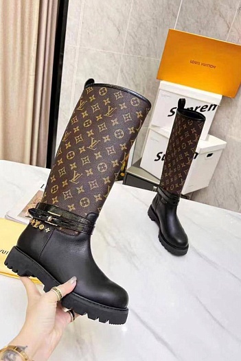 Женские комбинированные сапоги Louis Vuitton Territory - Black / Brown   