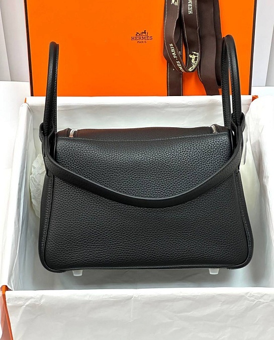 Женская кожаная сумка Hermes Lindy Premium 26x18x13 см - Black