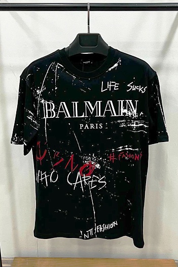 Мужская чёрная футболка Balmain graffiti-print   
