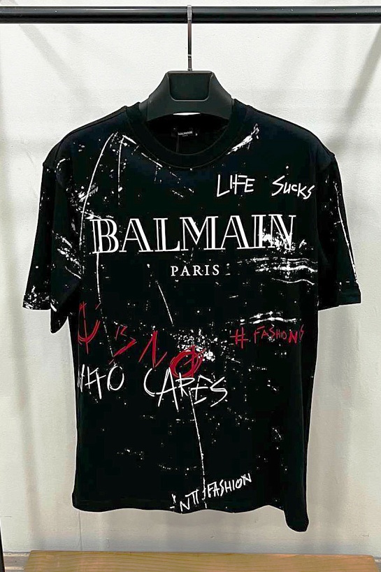 Мужская чёрная футболка Balmain graffiti-print