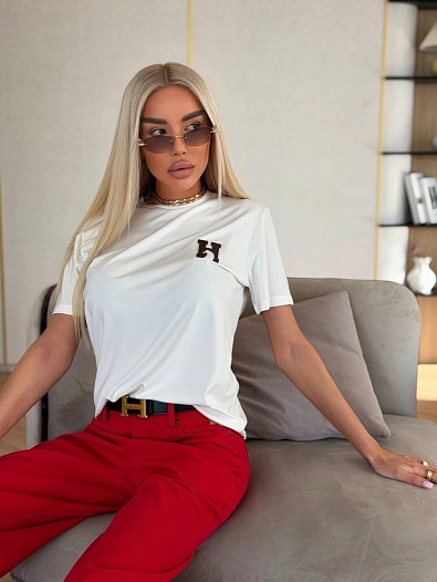 Женская белая футболка Hermes premium    
