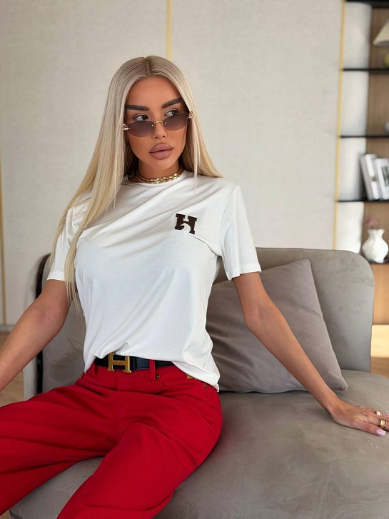 Женская белая футболка Hermes premium