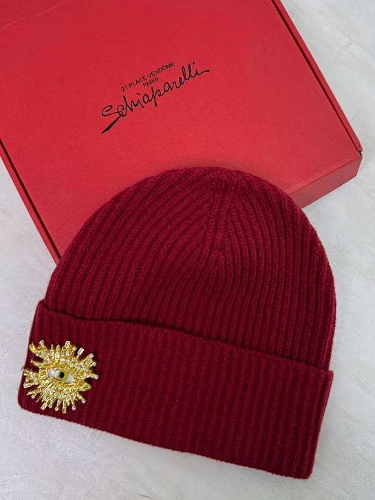 Женская шапка со съемной брошью Schiaparelli Premium - Red