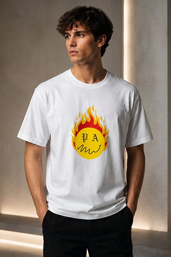 Оверсайз футболка Palm Angels "Burning Head" - White   