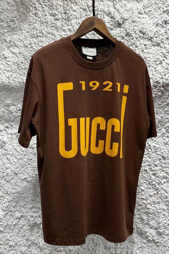 Брендовая оверсайз футболка Gucci 1921 logo - Brown