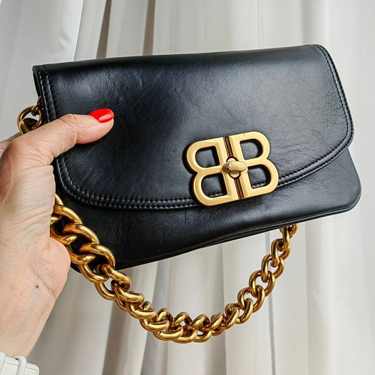 Кожаная сумка Balenciaga Bb Soft Flap 23x12 см - Black / Gold   