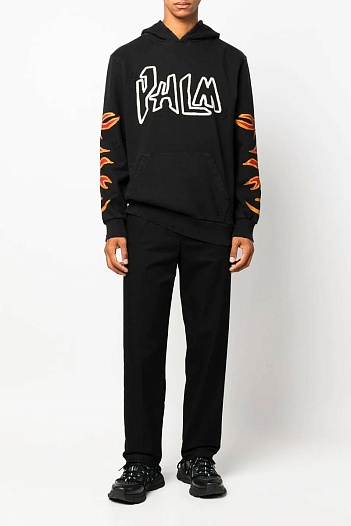 Чёрное худи Palm Angels Graffiti Flames logo-print   