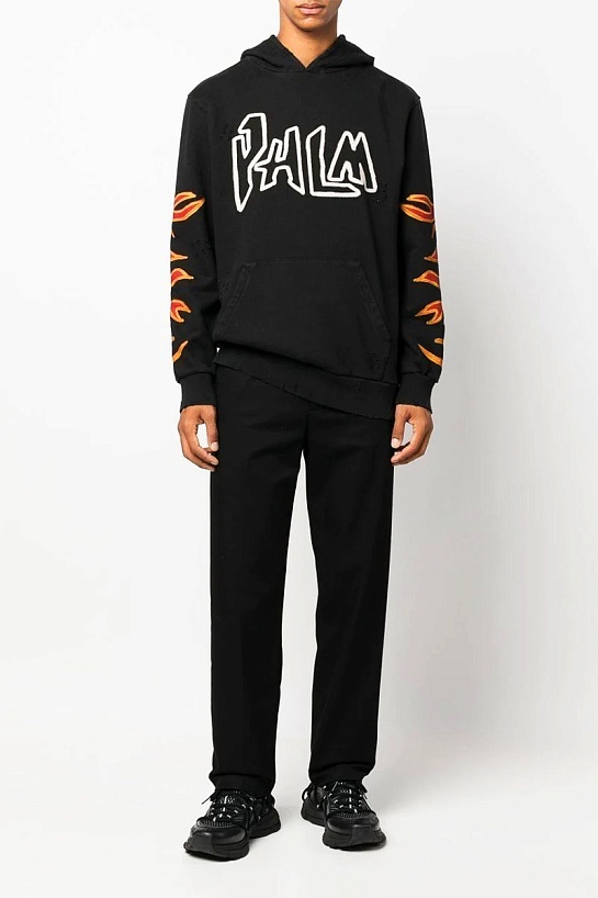 Чёрное худи Palm Angels Graffiti Flames logo-print