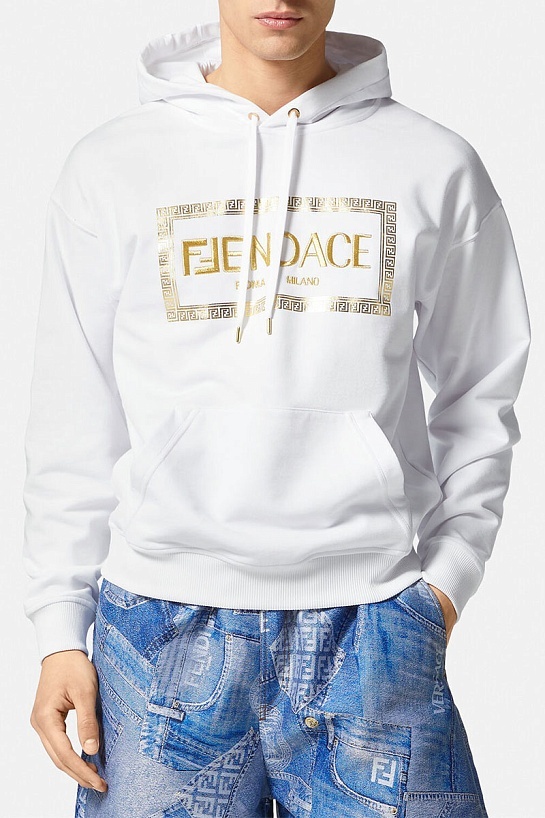 Белая мужская кофта Collaboration Fendi x Versace Fendace Logo