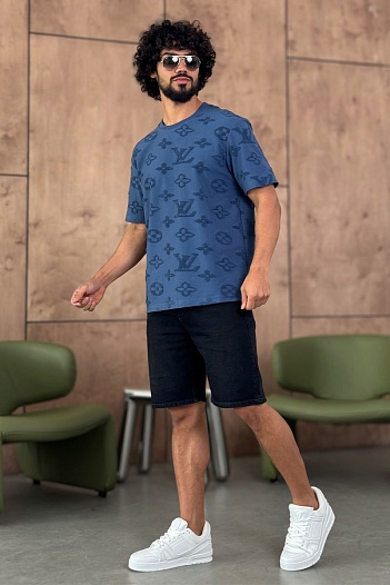 Синяя оверсайз футболка Louis Vuitton Monogram All-over   