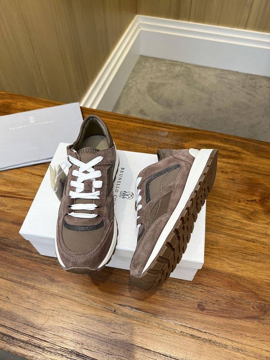 Женские замшевые кроссовки Brunello Cucinelli - Brown