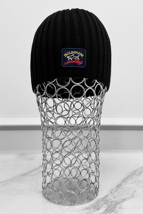 Мужская чёрная шапка Paul & Shark logo-patch