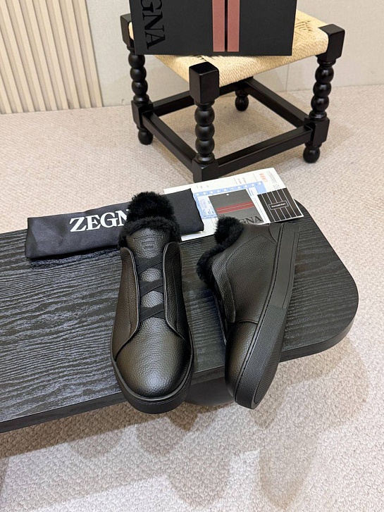 Кроссовки с мехом Ermenegildo Zegna Triple Stitch high-top