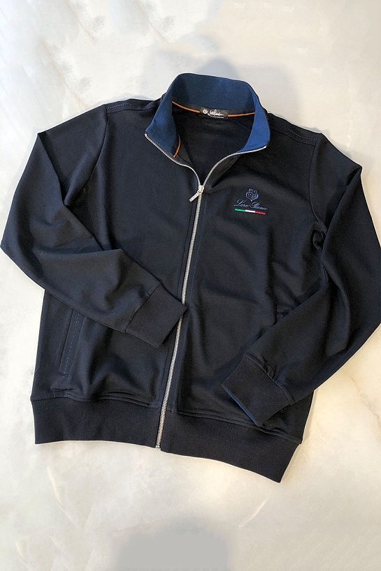 Мужской тёмно-синий костюм Loro Piana logo-embroidered