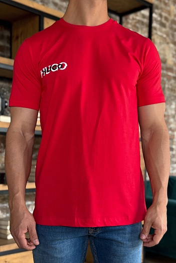 Мужская красная футболка Hugo Boss logo print   