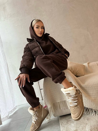 Женский костюм на флисе Celine кофейного цвета   