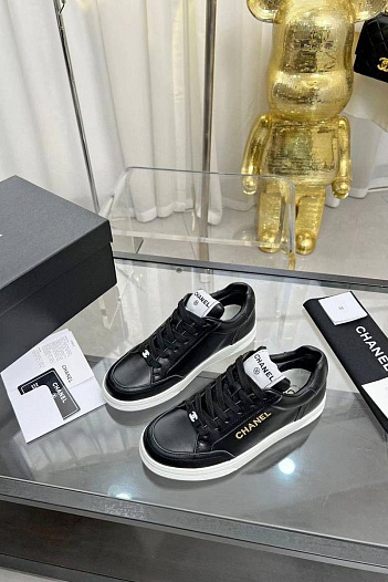 Женские кожаные кеды Chanel - Black   