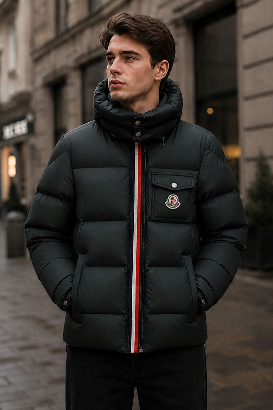 Мужской пуховик Moncler тёмно-зелёного цвета