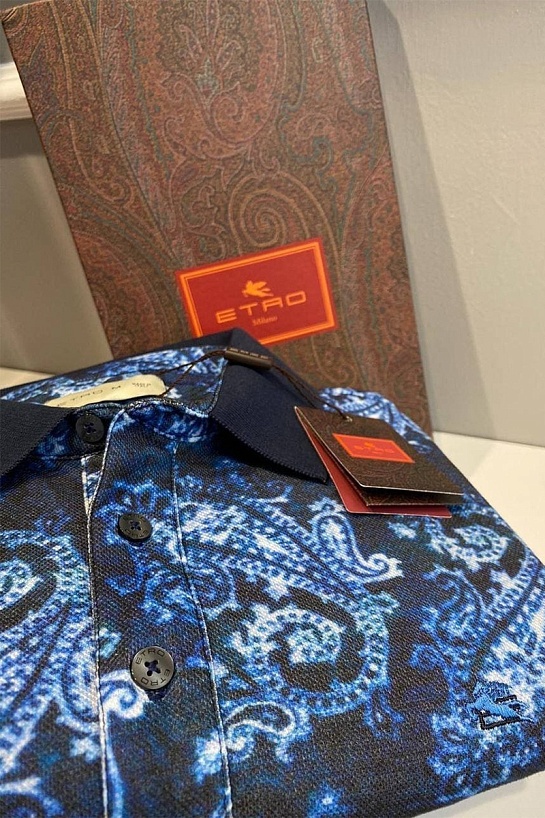 Мужское тёмно-синее поло Etro с узором пейсли