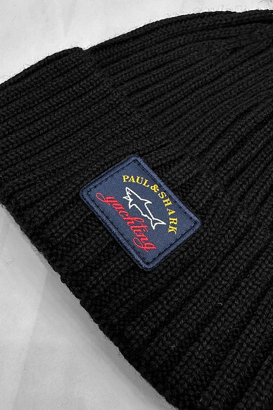 Мужская чёрная шапка Paul & Shark wool ribbed