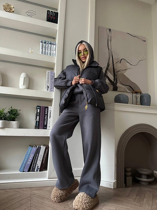 Женский костюм тройка на флисе Schiaparelli premium - Grey