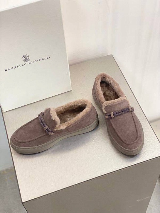 Женские лоферы с мехом Brunello Cucinelli Premium - Brown