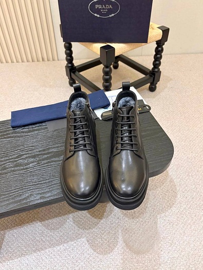 Кожаные ботинки с мехом Prada premium   