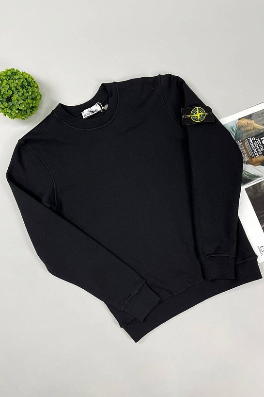 Мужской чёрный свитшот Stone Island с патчем на плече