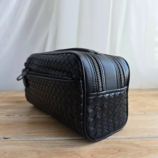 Кожаная барсетка Bottega Veneta Intrecciato 27x14 см - Black