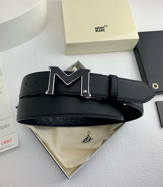 Двусторонний кожаный ремень Montblanc Premium (ширина 3.5 см)