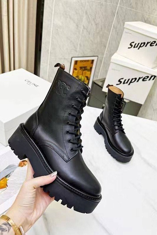 Женские кожаные ботинки Celine чёрного цвета