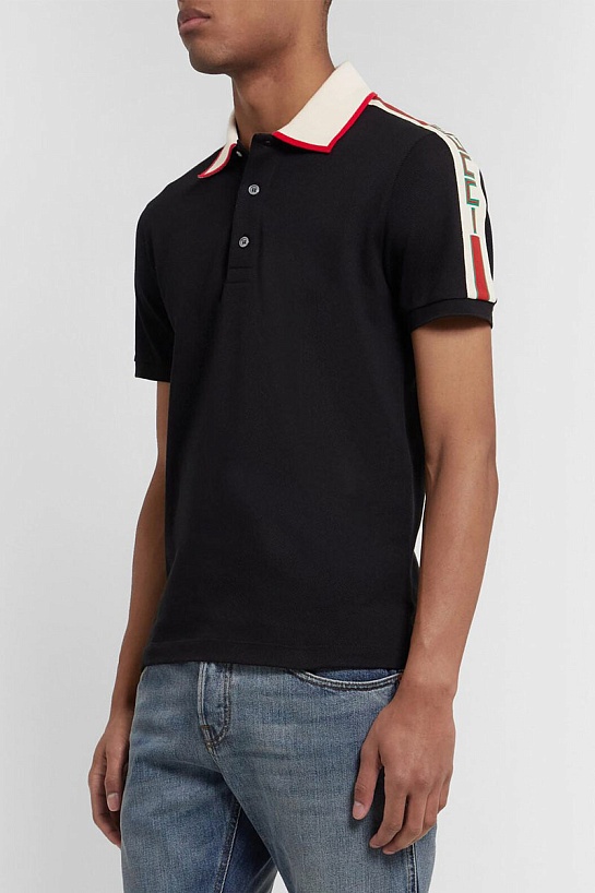 Поло чёрного цвета Gucci Web Stripe