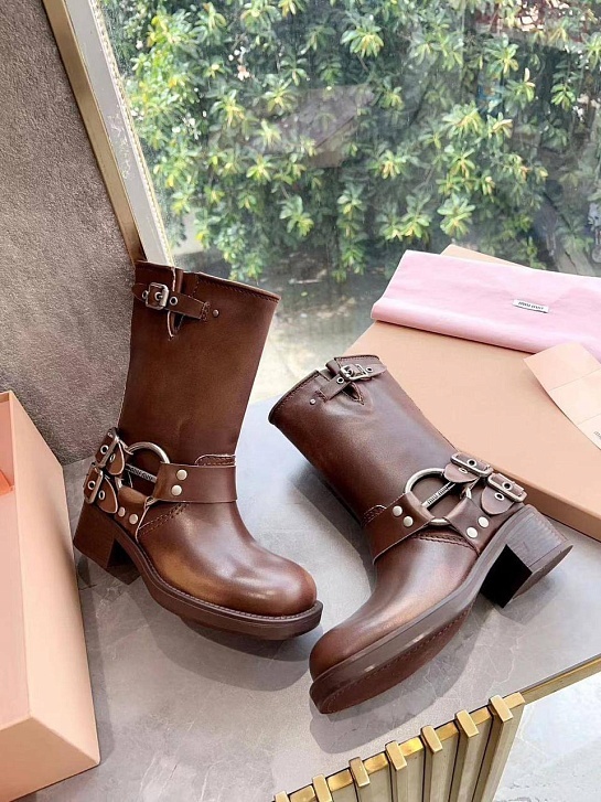 Женские кожаные сапоги MIU MIU Ankle Premium