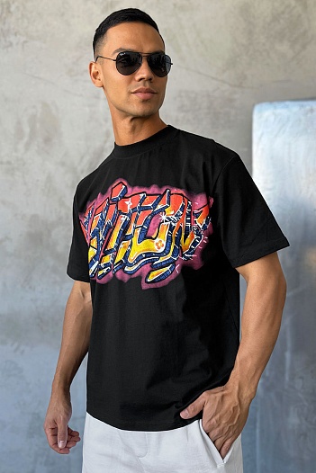 Брендовая мужская футболка Louis Vuitton graffiti print - Black   