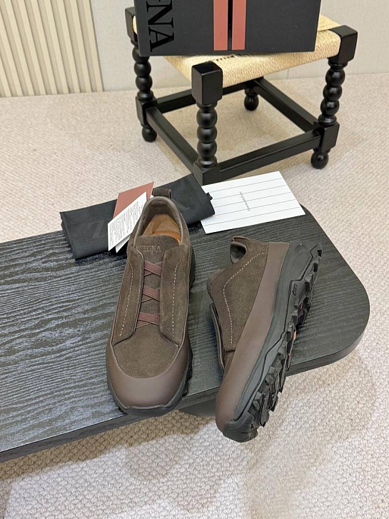 Замшевые кроссовки Zegna Triple Stitch Monte - Brown