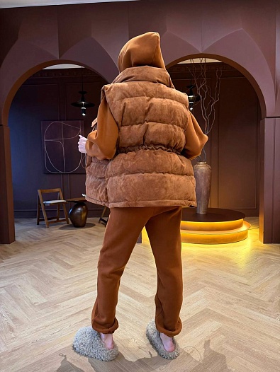 Женский костюм тройка на флисе Loro Piana premium - Chestnut   