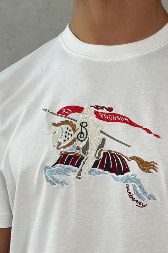 Мужская белая футболка Burberry Equestrian Knight