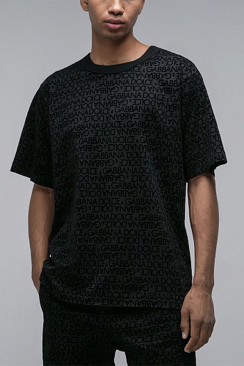 Мужская чёрная футболка Dolce & Gabbana monogram all-over   