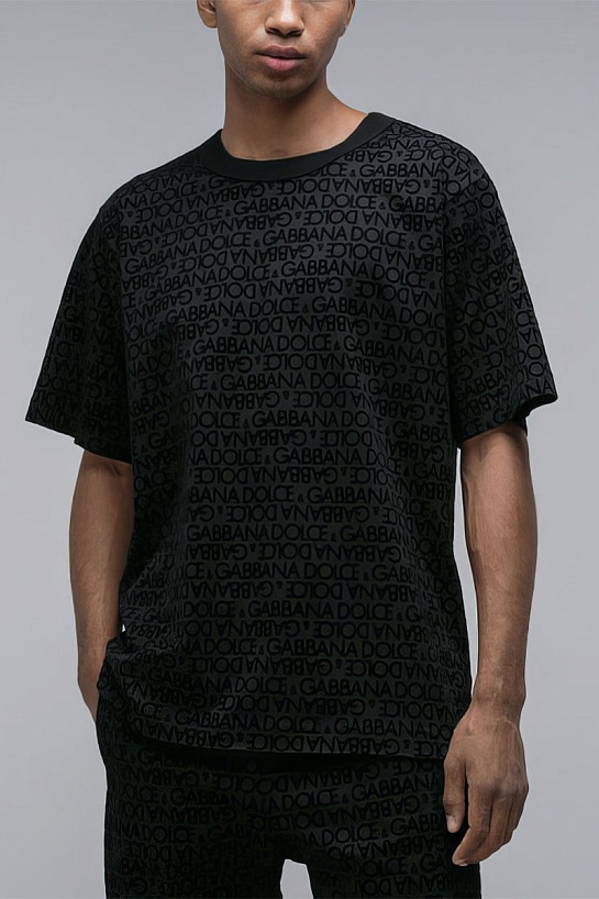 Мужская чёрная футболка Dolce & Gabbana monogram all-over