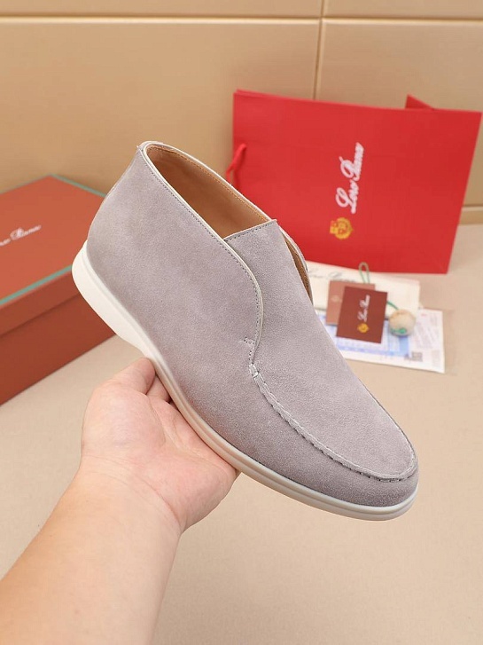 Замшевые лоферы с меховой стелькой Loro Piana Open Walk - Grey