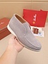 Замшевые лоферы с меховой стелькой Loro Piana Open Walk - Grey