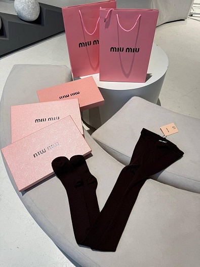 Женские кашемировые колготы MIU MIU шоколадного цвета   