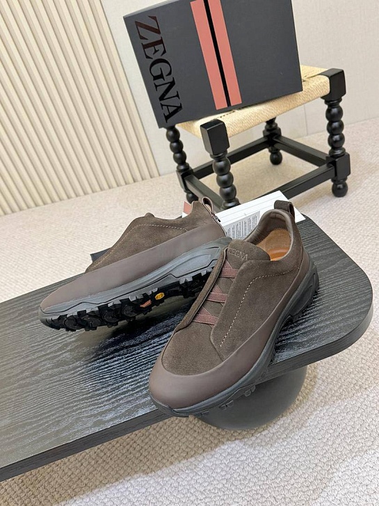 Замшевые кроссовки Zegna Triple Stitch Monte - Brown