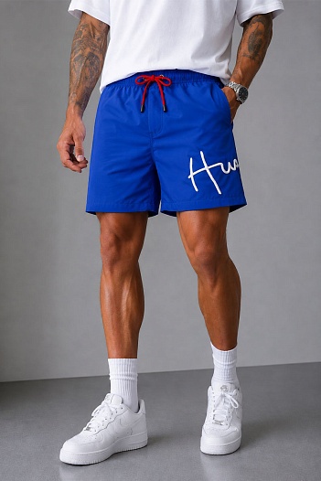 Мужские синие шорты Hugo Boss Dugo logo-embroidered   