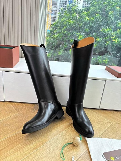 Женские кожаные сапоги Loro Piana premium - Black   